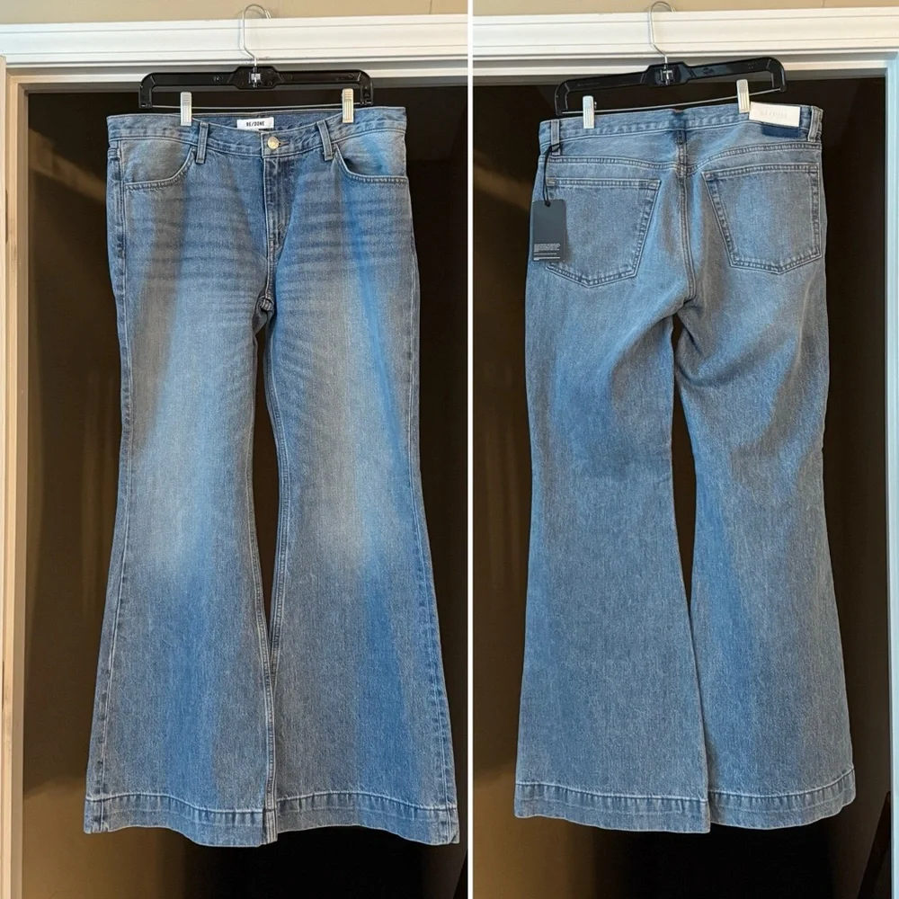 New Re/Done 70s Low Rise Bell Bottom Jeans in Lake Blue, Size 30. - Picture 5 of 14